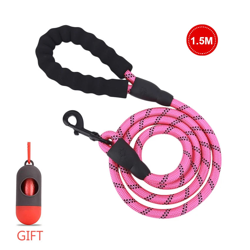 Pet Leash Reflective Strong Dog Leash 1.5M Long with Comfortable Padded Handle Heavy Duty Training Durable Nylon Rope Leashes