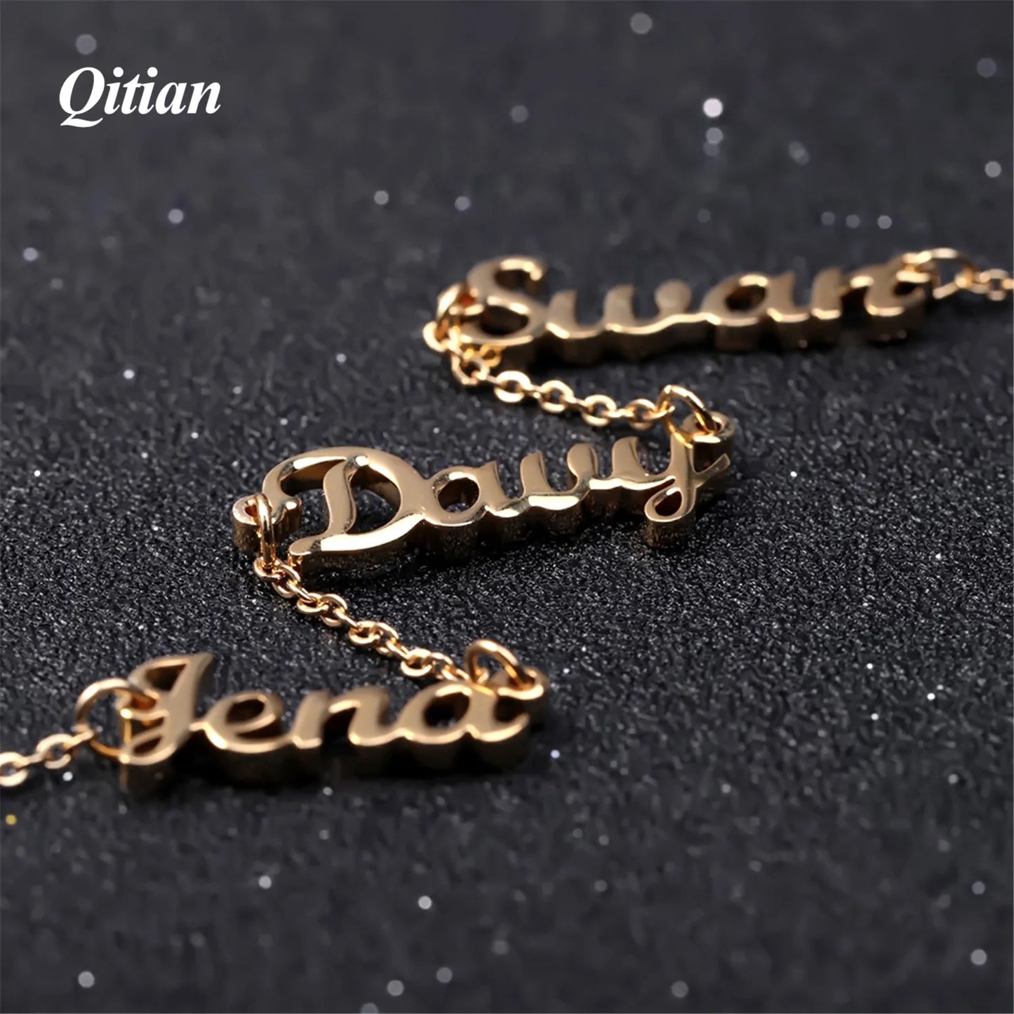 Customized Three Names Necklace Personalized Gold Stainless Steel  Name Nameplate Charm Necklace Gift For Women Birthday Jewelry