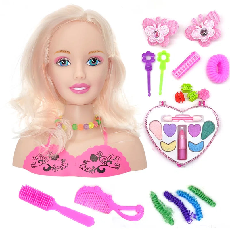 Stylist Kids Makeup Beauty Toys For Girls Half Body Hairstyle Doll With Cosmetic Set Makeup Training Head Pretend Play Toy Gift