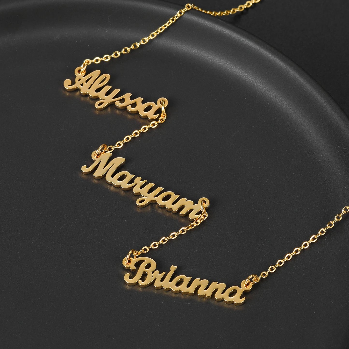 Customized Three Names Necklace Personalized Gold Stainless Steel  Name Nameplate Charm Necklace Gift For Women Birthday Jewelry