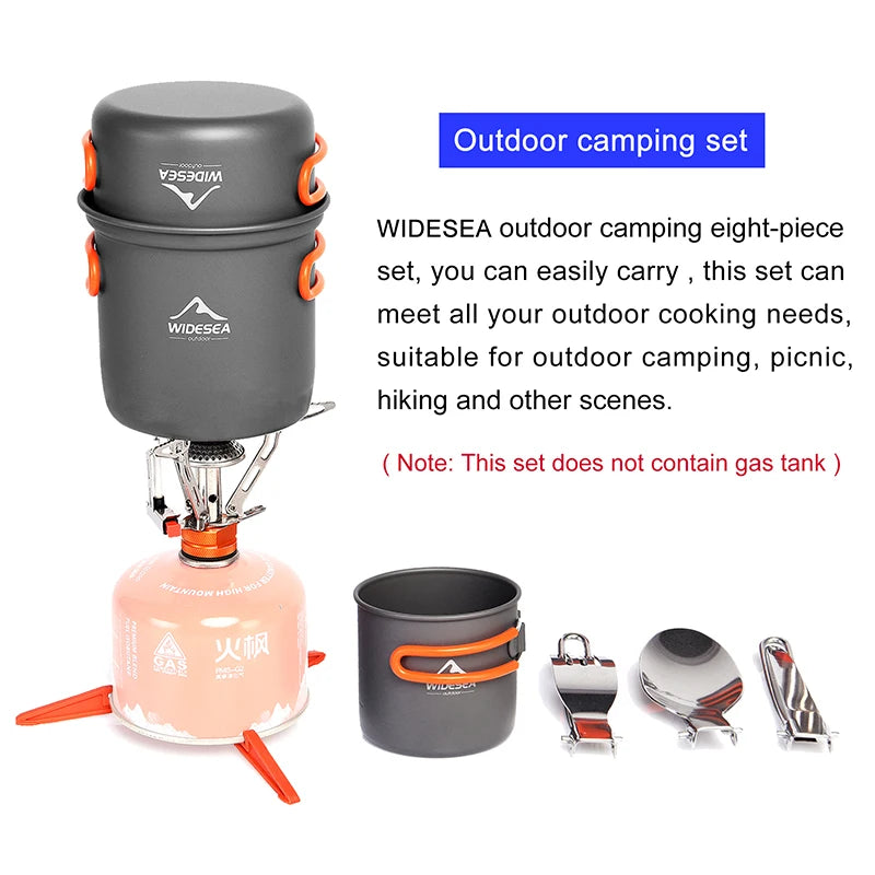 Widesea Camping Cookware Set Outdoor Tableware Equipment Supplies Burner Stove Folding Knife Fork Portable Pot Suit Tourism Cup