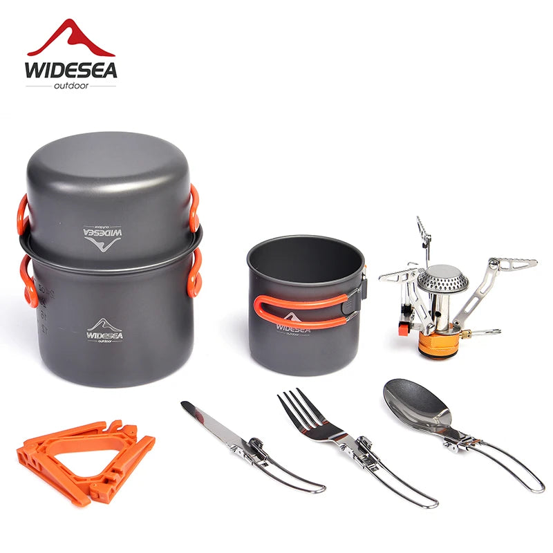 Widesea Camping Cookware Set Outdoor Tableware Equipment Supplies Burner Stove Folding Knife Fork Portable Pot Suit Tourism Cup