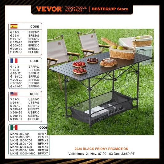 VEVOR 220/66lbs Outdoor Camping Folding Table Picnic Equipment W/Black Storage Bag Aluminum Alloy Chicken Roll Table BBQ Desk