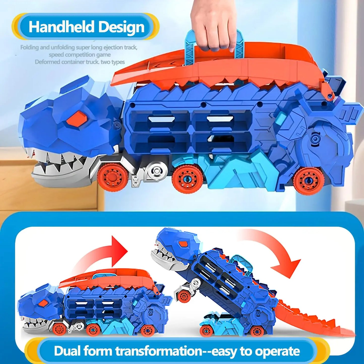 New Product Folding Dinosaur Transporter Car Competitive Game Roll To Eat Car Vehicle Racing Track With Mini Car Kid Gift Toy