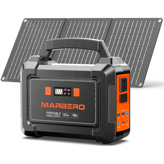 Camping Portable Solar Generator with Foldable Solar Panel 30W, Equipped with Multi Port Power Socket and LED Flashlight