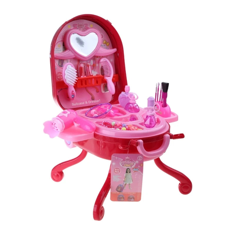 36Pcs/Set Girls Toy Princess Cosmetic Mirror Suitcase Makeup Early Learning Educational Toys Kids Role Play Makeup Artist Props