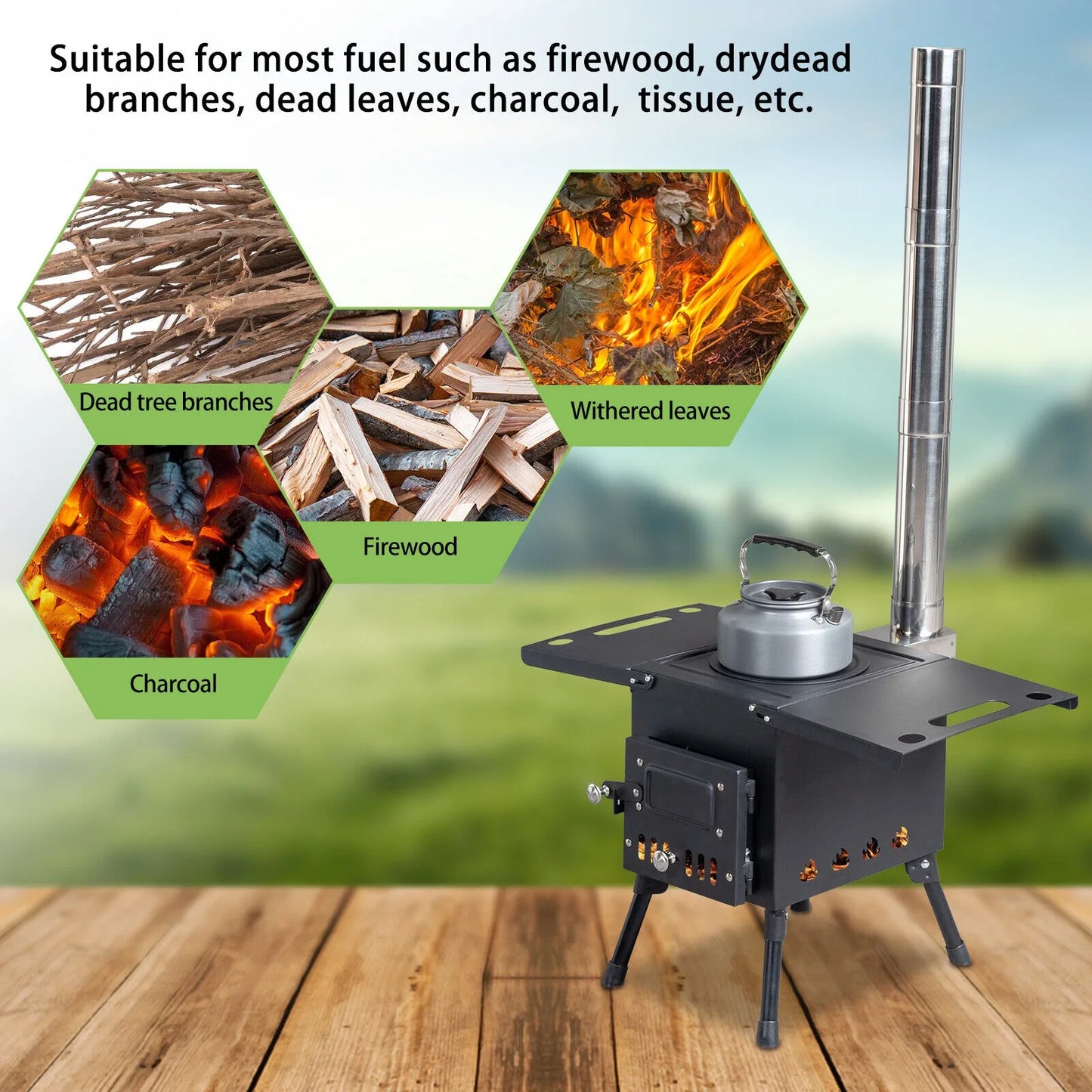 Outdoor Wood Burning Stove, Portable with Chimney Pipe for Tent,Cooking, Camping United States