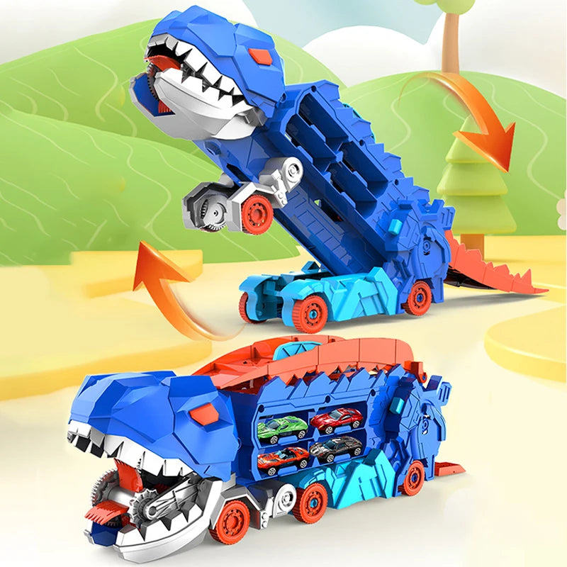 New Product Folding Dinosaur Transporter Car Competitive Game Roll To Eat Car Vehicle Racing Track With Mini Car Kid Gift Toy