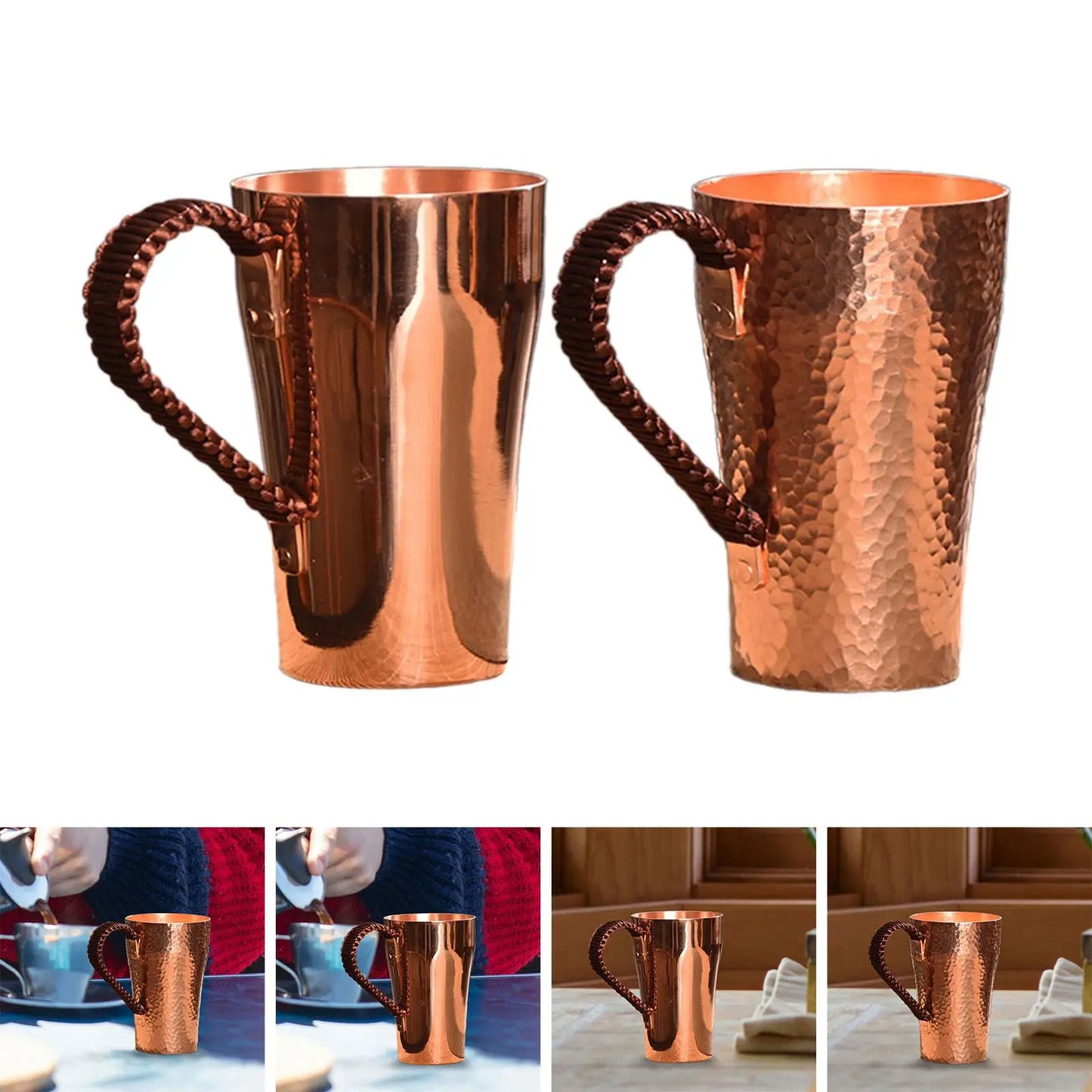 Copper Coffee Mug Teaware Portable Easy Clean Birthday Gifts Handmade Pure Copper Cup 400ml Water Mug for Milk Bar Party Home