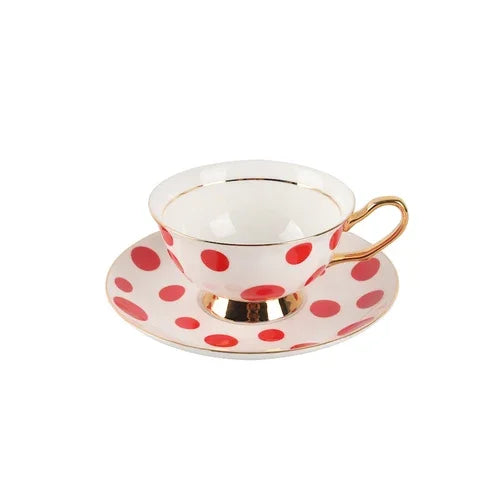 European-style Black and White Polka Dot Gold-Plated Bone China Coffee Cup - 200ml Light Luxury Afternoon Tea Mug, for Coffee