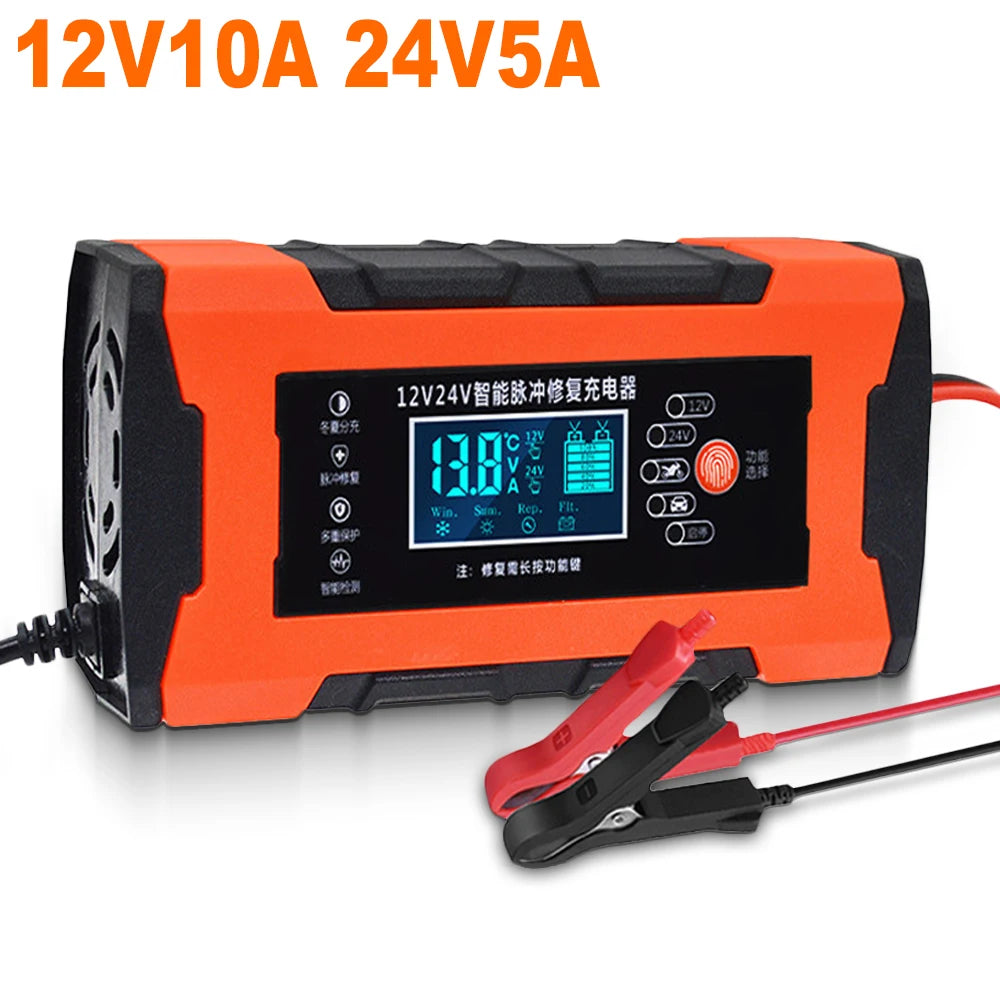 Car Battery Charger 10A 12V Automotive Battery Charger 24V 5A Car Accesorries Digital Display Detection Pulse Repair Car Charger