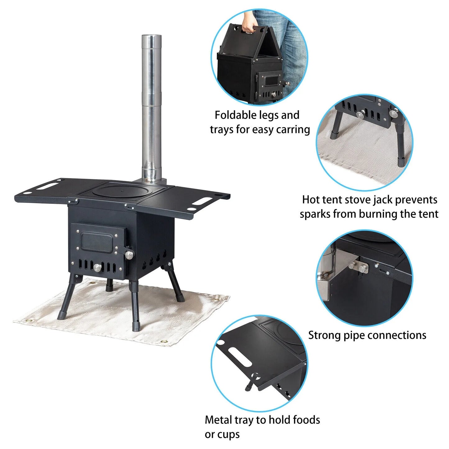 Outdoor Wood Burning Stove, Portable with Chimney Pipe for Tent,Cooking, Camping United States