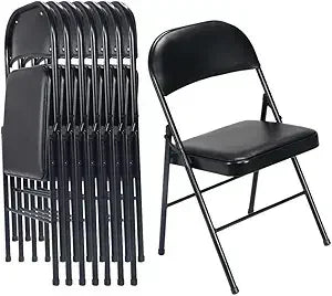 6 Pack Black Folding Chairs with Padded Seats for Outdoor & Indoor, Portable Stackable Commercial Seat with Steel Frame