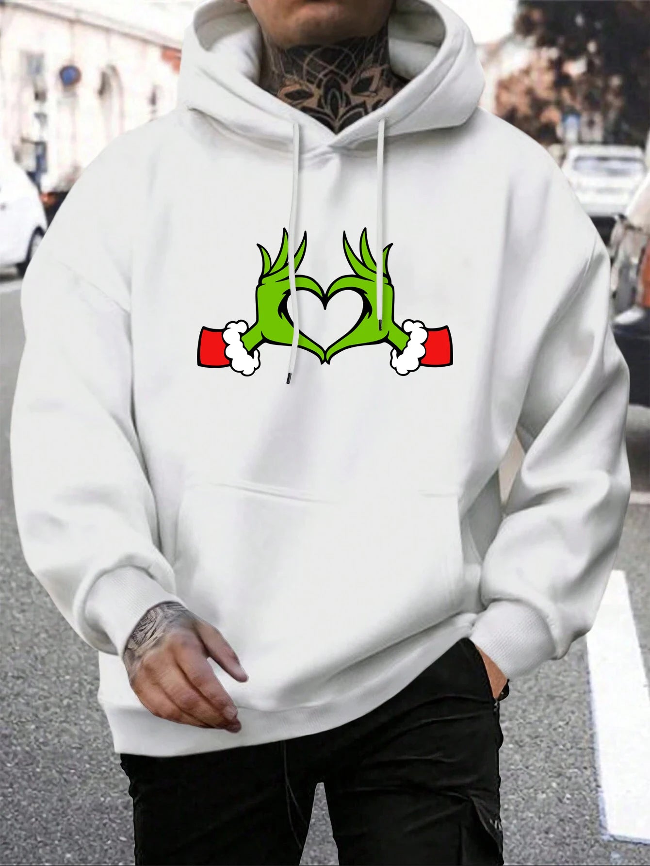 Green Haired Monsters Gestures Are Better Than Love Hoodie Man Grinch Hoodies Warm Fleece Fur-Liner Men Hoody Casual Clothing