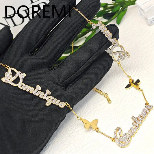 DOREMI Custom Name Personalized Butterfly Charm Necklace Jewelry Personalised Stainless Steel Multi Names Customm Necklace