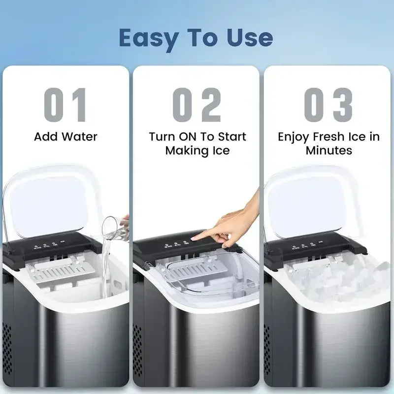 COWSAR Bullet Ice Maker Countertop with Self-Cleaning, 26.5lbs/24Hrs, 6 Mins/9 Pcs Bullet Ice, Portable Ice Maker