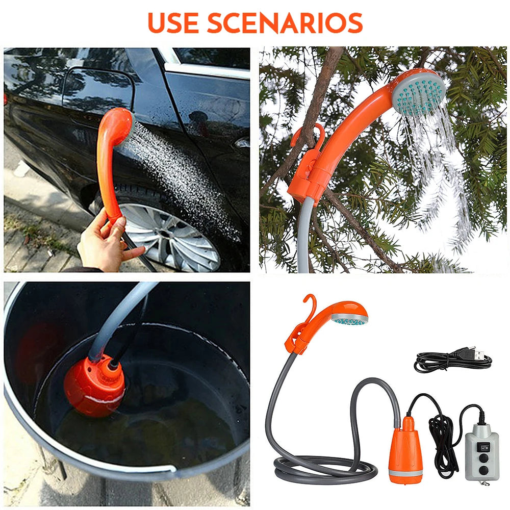 IN US Portable Camping Shower Outdoor Camping Shower Pump Rechargeable Shower Head for Camping Hiking Traveling