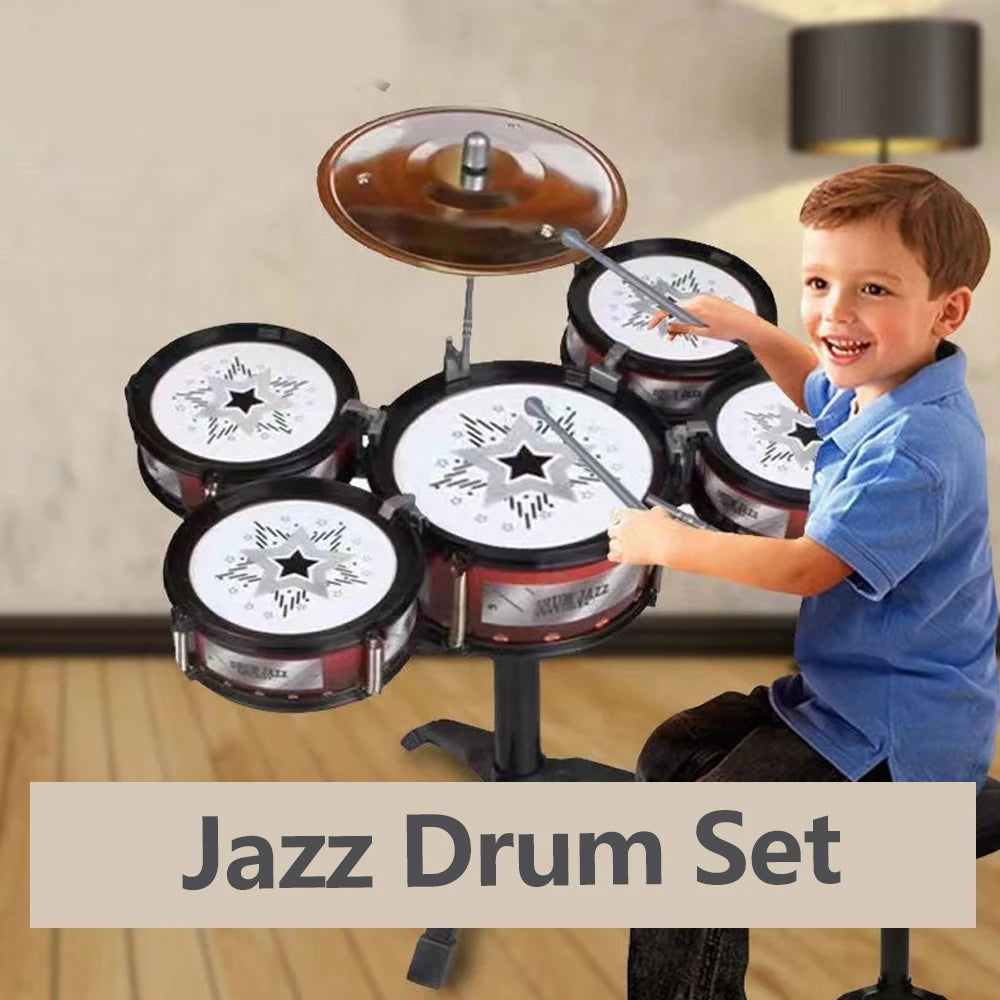 Children's Jazz Drum Set 3 drums/5 small stools Drum Stick Set Children's Music Development Intelligence Education Toy Gifts