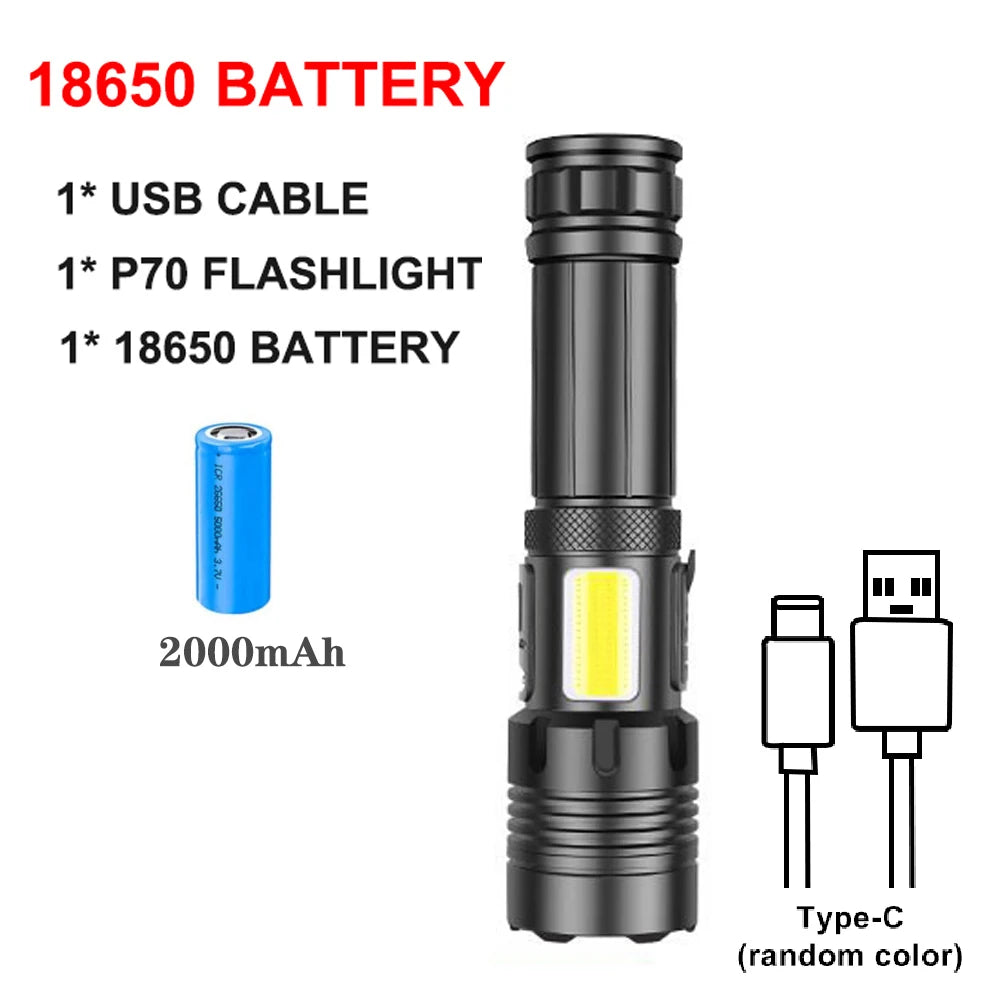 Rechargeable Led Flashlights Super Bright Flashlight 7 Modes with COB Work Light Powerful Handheld Flash Light for Home, Camping