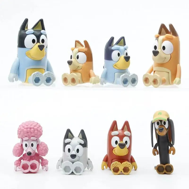 8Pcs/Set Bluey Toy Anime Figurines Toy Figures Movable Joints Action Figure Model Dolls Children Birthday Decoration Toy Gift