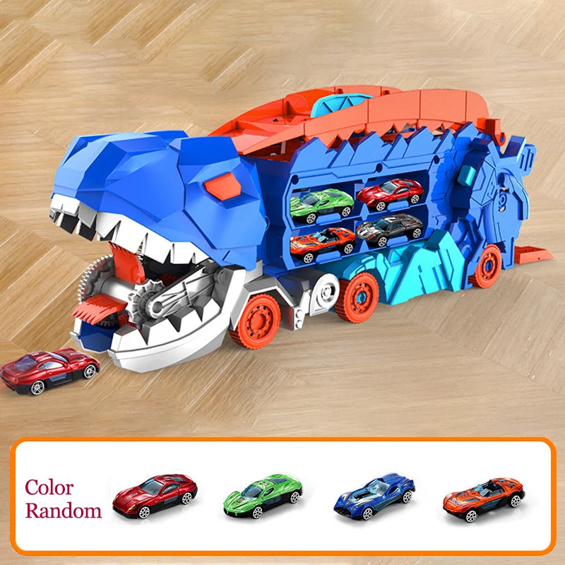 New Product Folding Dinosaur Transporter Car Competitive Game Roll To Eat Car Vehicle Racing Track With Mini Car Kid Gift Toy