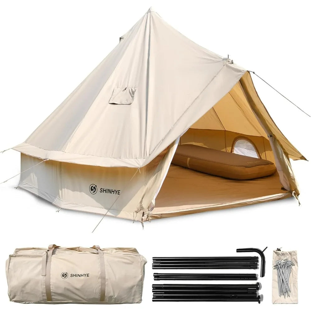 Canvas Tent Bell, 4 Seasons Yurt Tents for Camping 3M/4M/5M Canvas Tents with Stove Jacks Tent