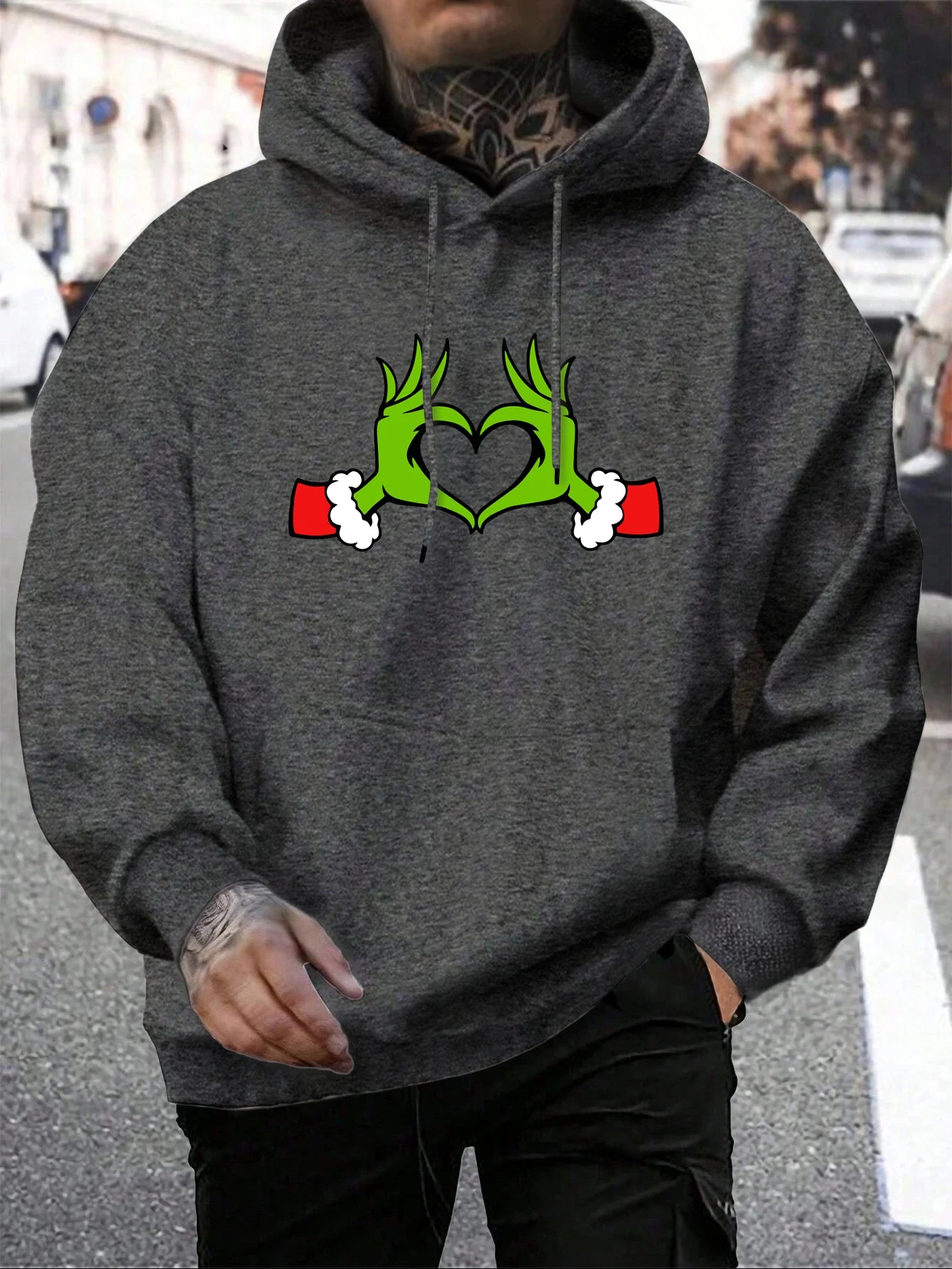 Green Haired Monsters Gestures Are Better Than Love Hoodie Man Grinch Hoodies Warm Fleece Fur-Liner Men Hoody Casual Clothing