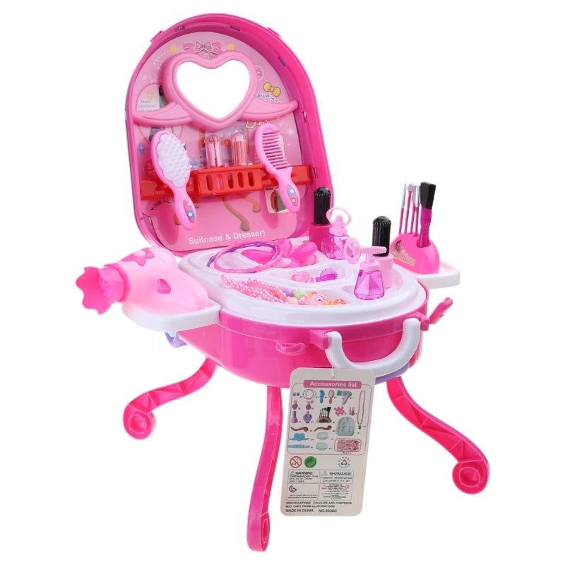 36Pcs/Set Girls Toy Princess Cosmetic Mirror Suitcase Makeup Early Learning Educational Toys Kids Role Play Makeup Artist Props