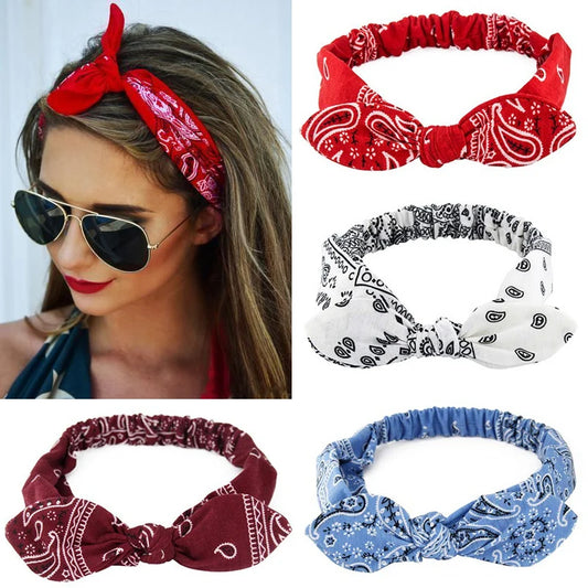 New Boho Women Soft Solid Print Headbands Vintage Cross Knot Elastic Hairbands Turban Bandanas Girls Hair Bands Hair Accessories