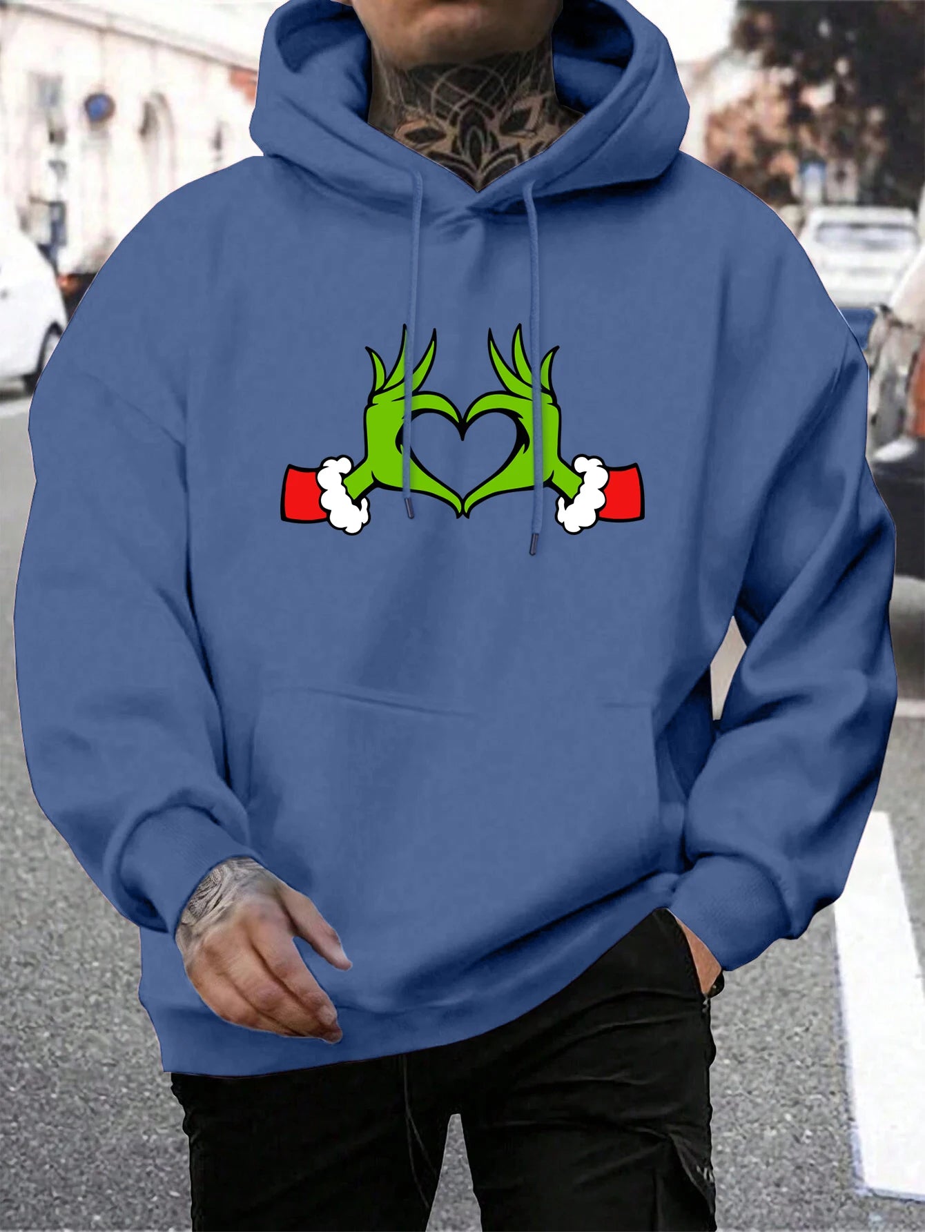 Green Haired Monsters Gestures Are Better Than Love Hoodie Man Grinch Hoodies Warm Fleece Fur-Liner Men Hoody Casual Clothing