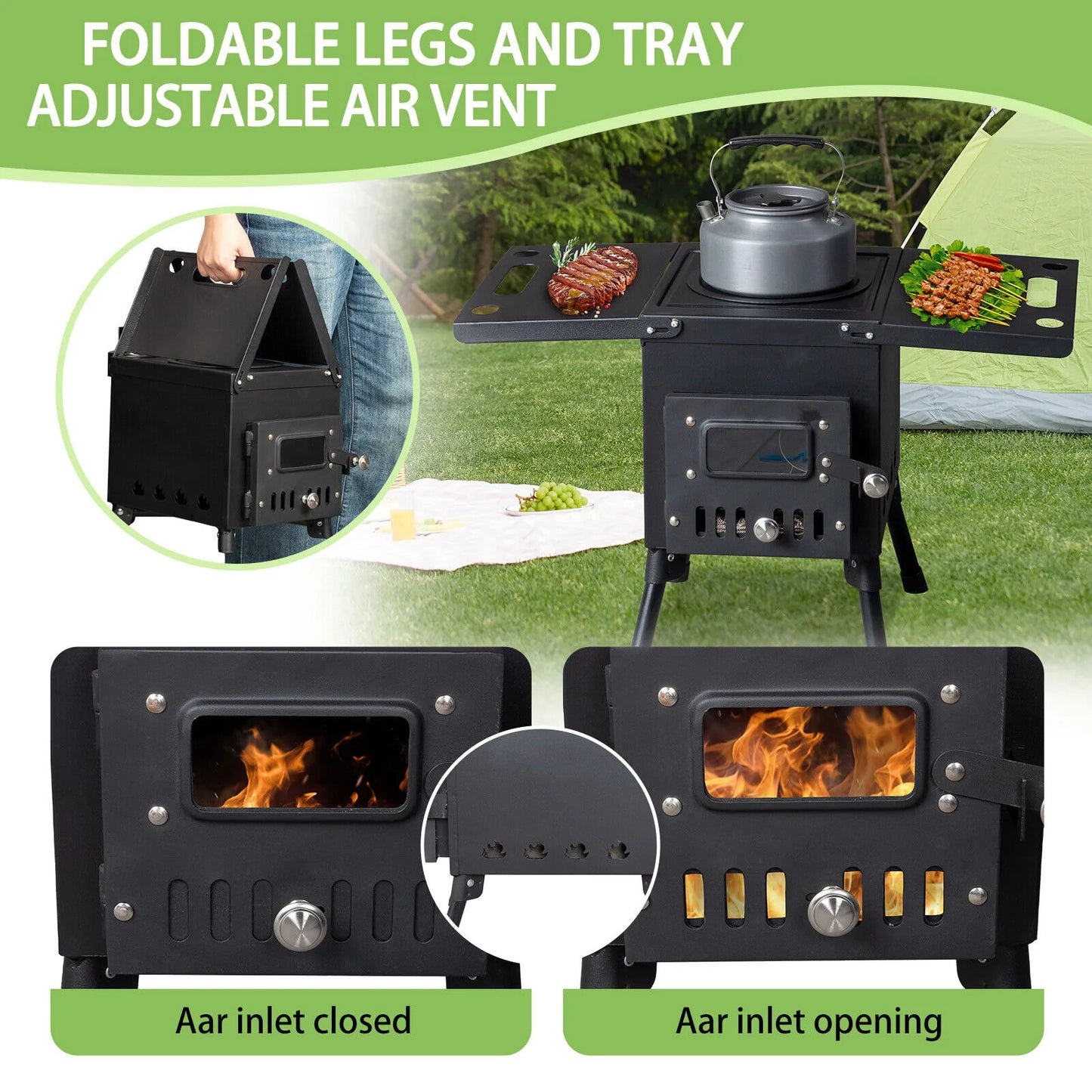 Outdoor Wood Burning Stove, Portable with Chimney Pipe for Tent,Cooking, Camping United States