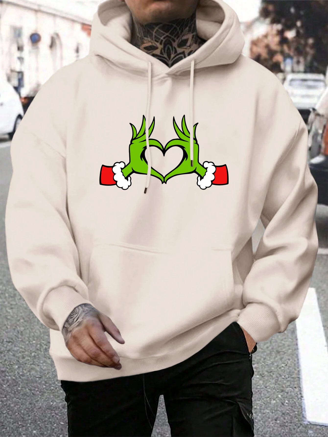 Green Haired Monsters Gestures Are Better Than Love Hoodie Man Grinch Hoodies Warm Fleece Fur-Liner Men Hoody Casual Clothing