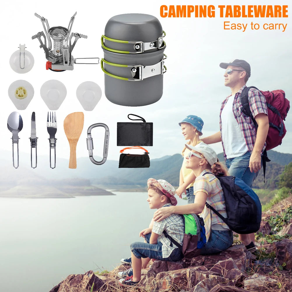 Portable Camping Cookware Set Outdoor Pot Tableware Kit Cooking Water Kettle Pan Travel Cutlery Utensils Hiking Picnic Tourist