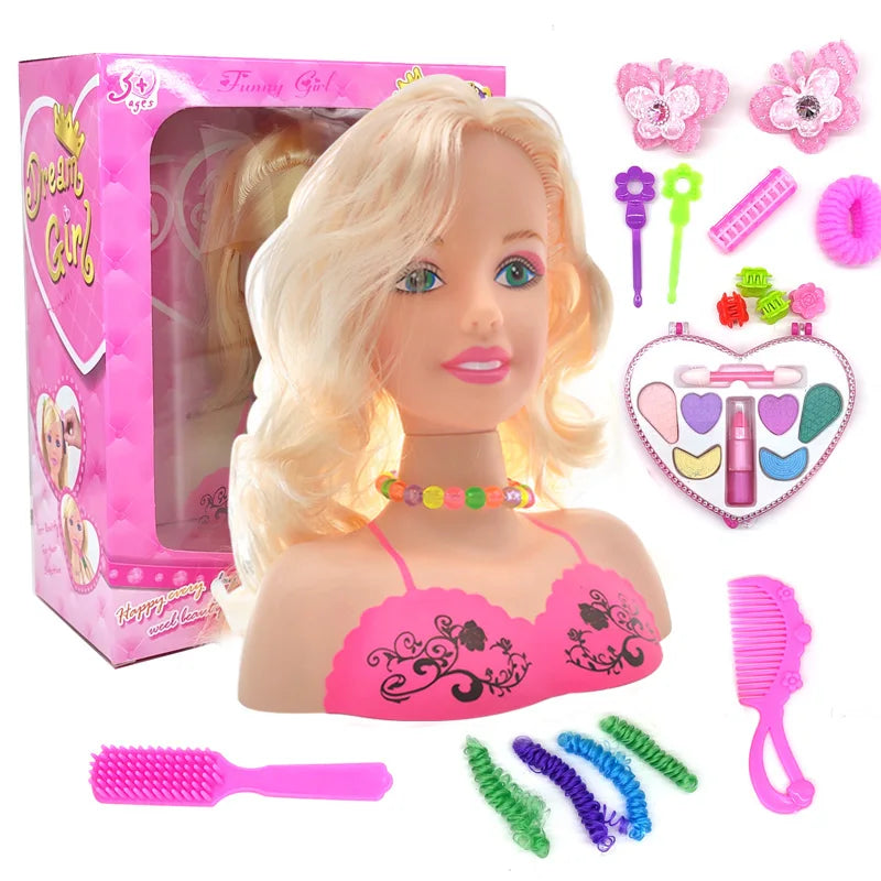 Stylist Kids Makeup Beauty Toys For Girls Half Body Hairstyle Doll With Cosmetic Set Makeup Training Head Pretend Play Toy Gift