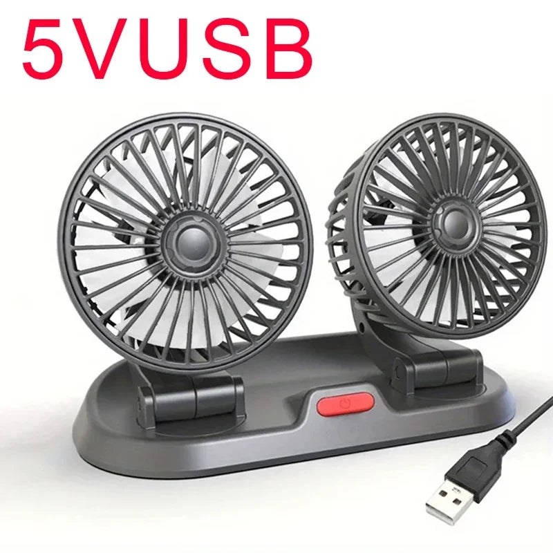 Car Fan 360° Adjustable 3 Head Air Fan Automotive Electric Fan USB/12V/24V Fan 2 Speeds Car Silent Fan For Home Desk Office&Car