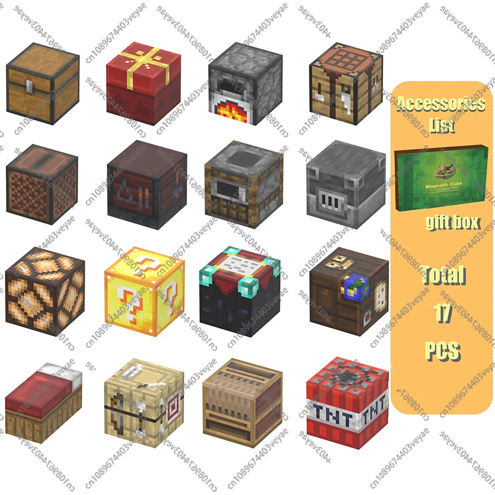 Magnetic Building Blocks Mine World Magnet Cube Set for Boy Girl Kid Age 3+ DIY Model Children Stem Minecraft STEM Sensory Toy