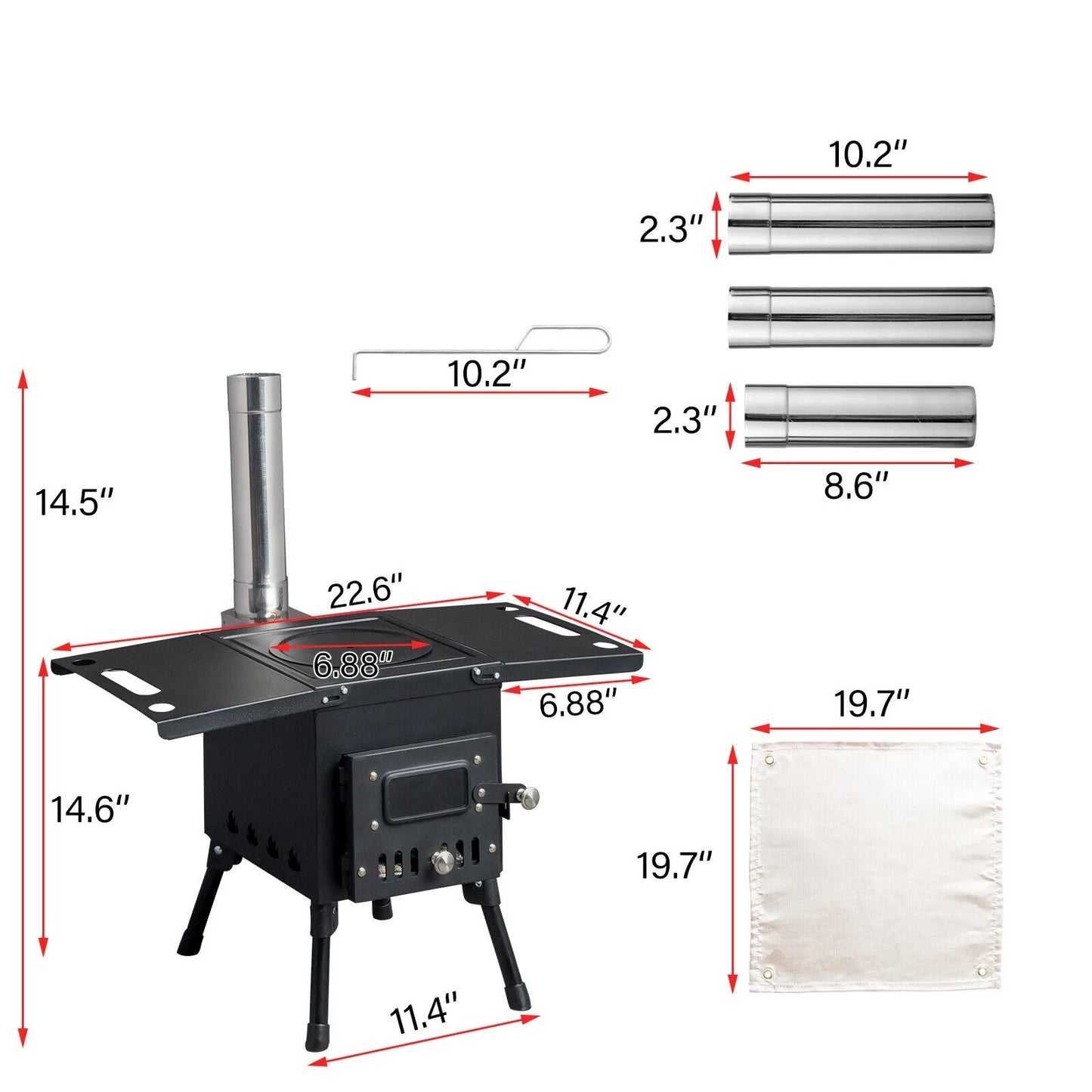 Outdoor Wood Burning Stove, Portable with Chimney Pipe for Tent,Cooking, Camping United States