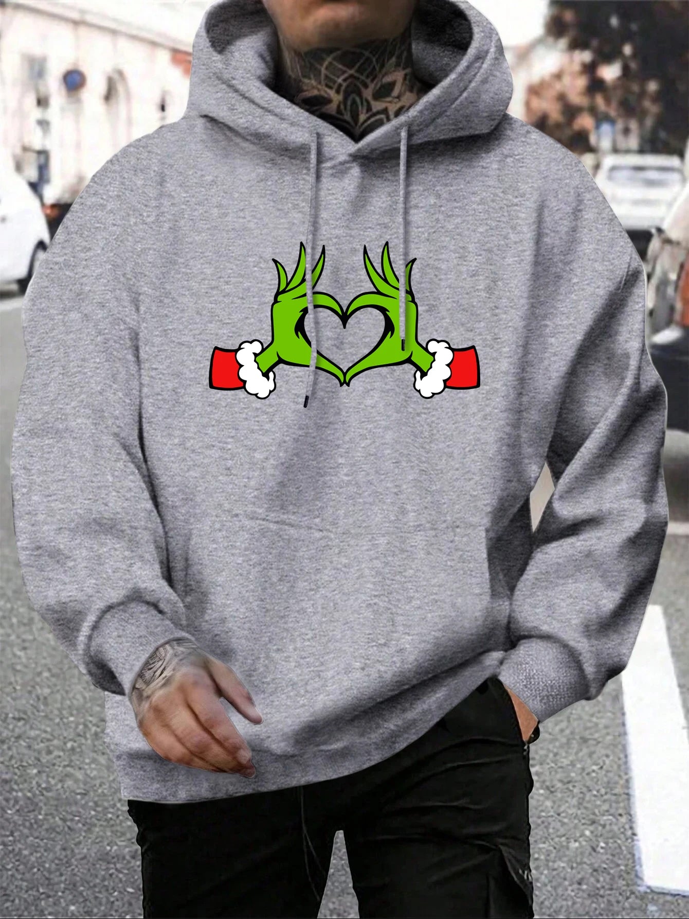 Green Haired Monsters Gestures Are Better Than Love Hoodie Man Grinch Hoodies Warm Fleece Fur-Liner Men Hoody Casual Clothing