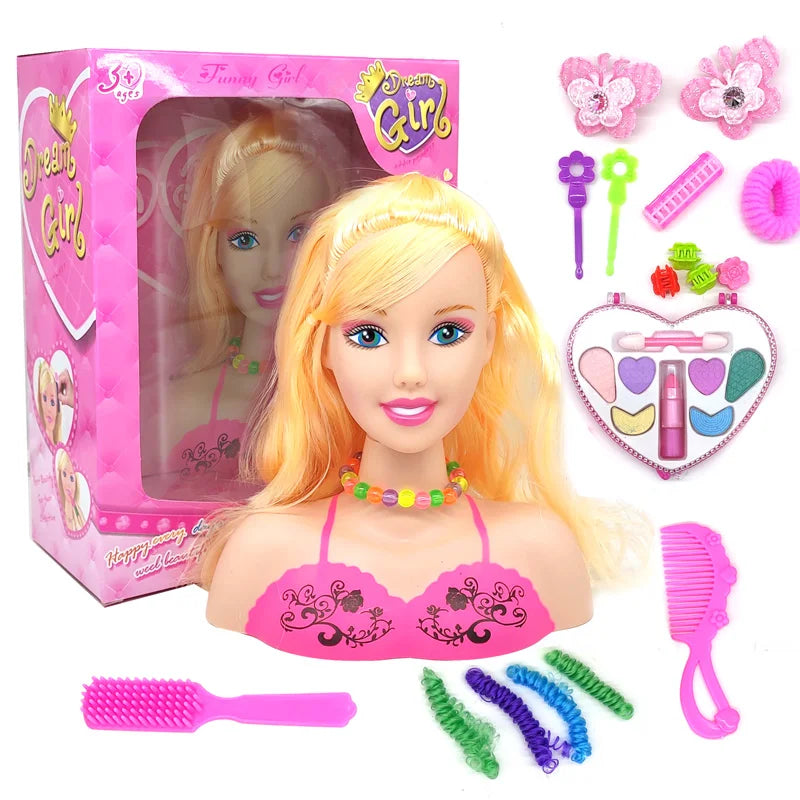 Stylist Kids Makeup Beauty Toys For Girls Half Body Hairstyle Doll With Cosmetic Set Makeup Training Head Pretend Play Toy Gift