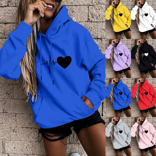 Women's Pullover Fashion Casual Fun Print Hooded Sweatshirt Loose Sports Tops Pullover