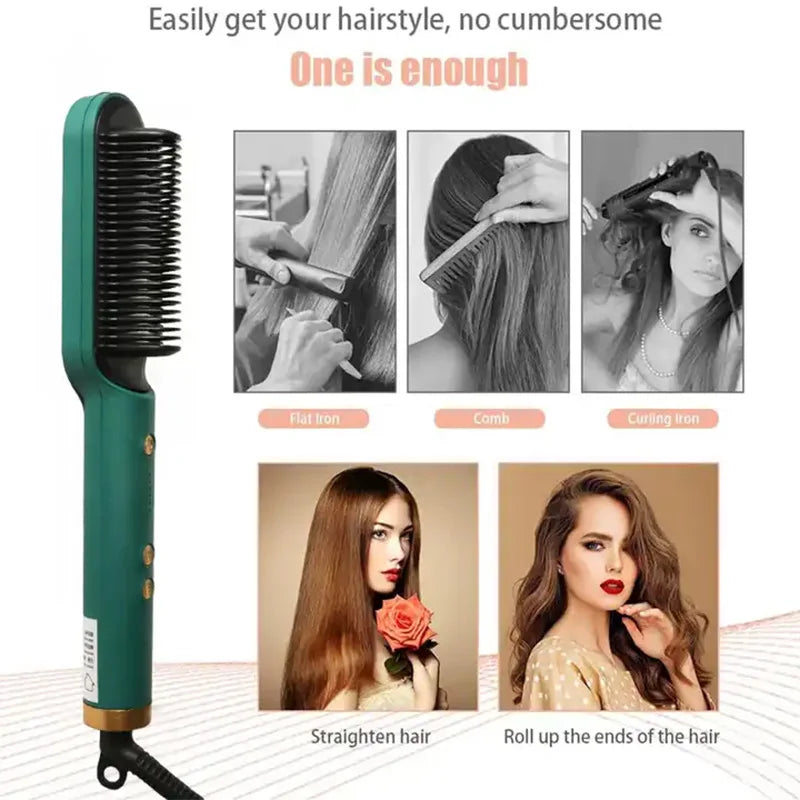 New Hair Straightener Ceramic Hot Comb 2 in 1 Electric Straighten Hair Brush Negative Ion Anti-scalding Styling Tool