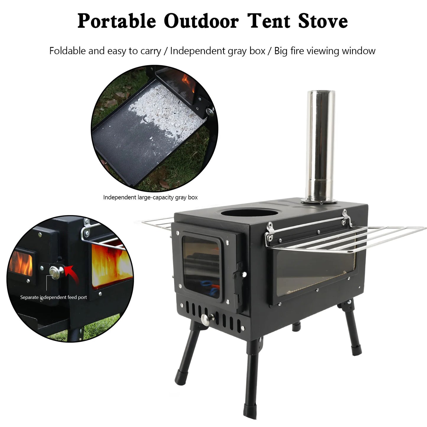 Outdoor Portable Tent Camping Wood Burning Stove with Pipe For Tent Cooking