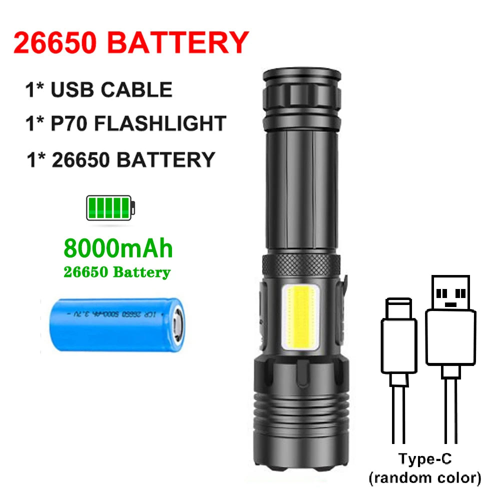 Rechargeable Led Flashlights Super Bright Flashlight 7 Modes with COB Work Light Powerful Handheld Flash Light for Home, Camping