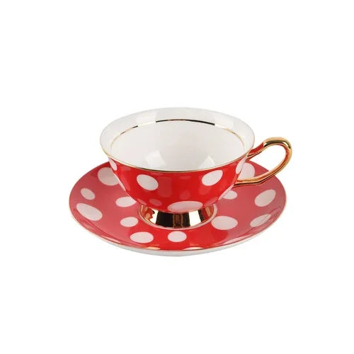 European-style Black and White Polka Dot Gold-Plated Bone China Coffee Cup - 200ml Light Luxury Afternoon Tea Mug, for Coffee