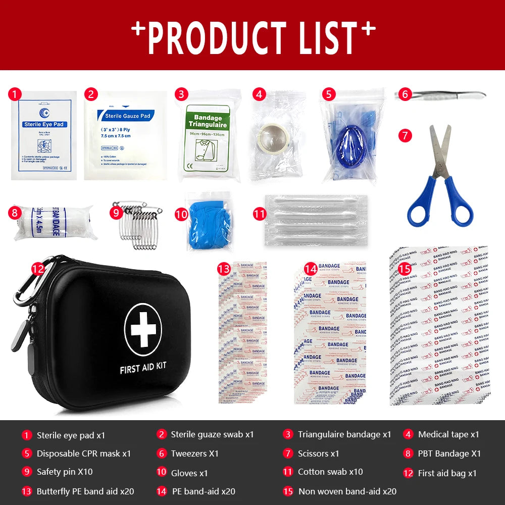 91pcs Portable Emergency Medical First Aid Bag Kit For Household Outdoor Travel Camping Equipment Medicine Survival