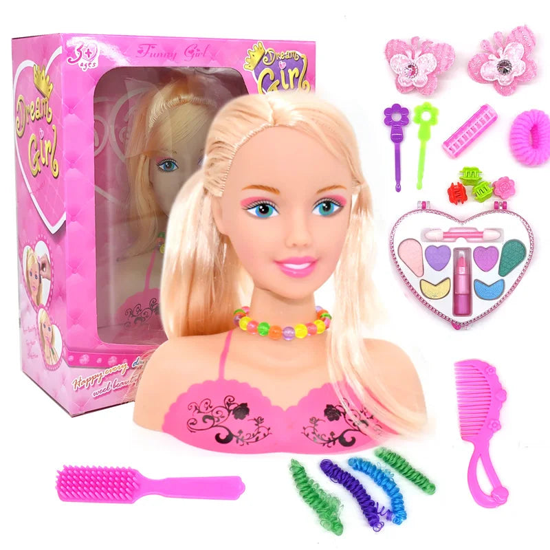 Stylist Kids Makeup Beauty Toys For Girls Half Body Hairstyle Doll With Cosmetic Set Makeup Training Head Pretend Play Toy Gift