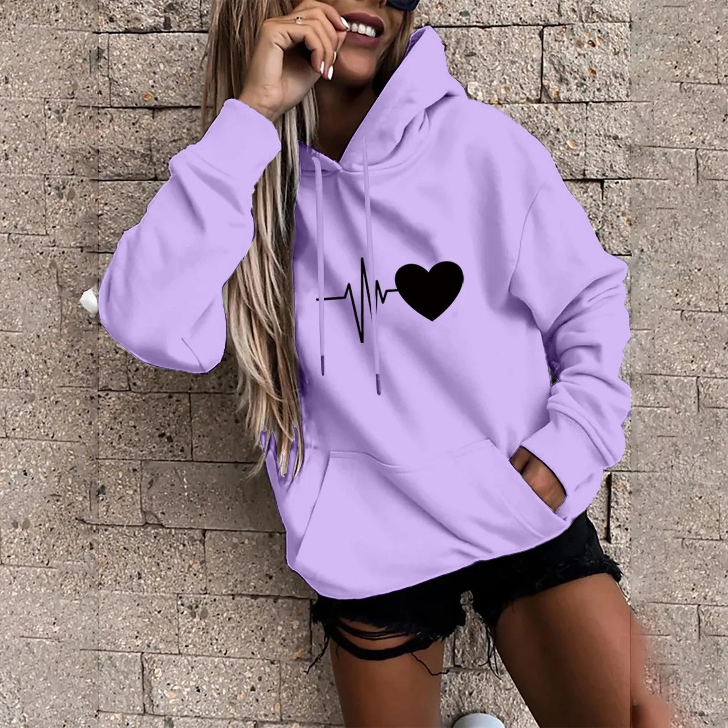 Women's Pullover Fashion Casual Fun Print Hooded Sweatshirt Loose Sports Tops Pullover