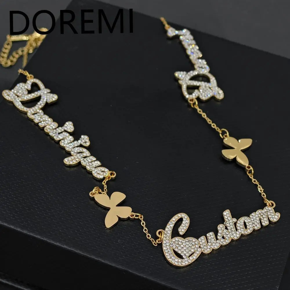 DOREMI Custom Name Personalized Butterfly Charm Necklace Jewelry Personalised Stainless Steel Multi Names Customm Necklace