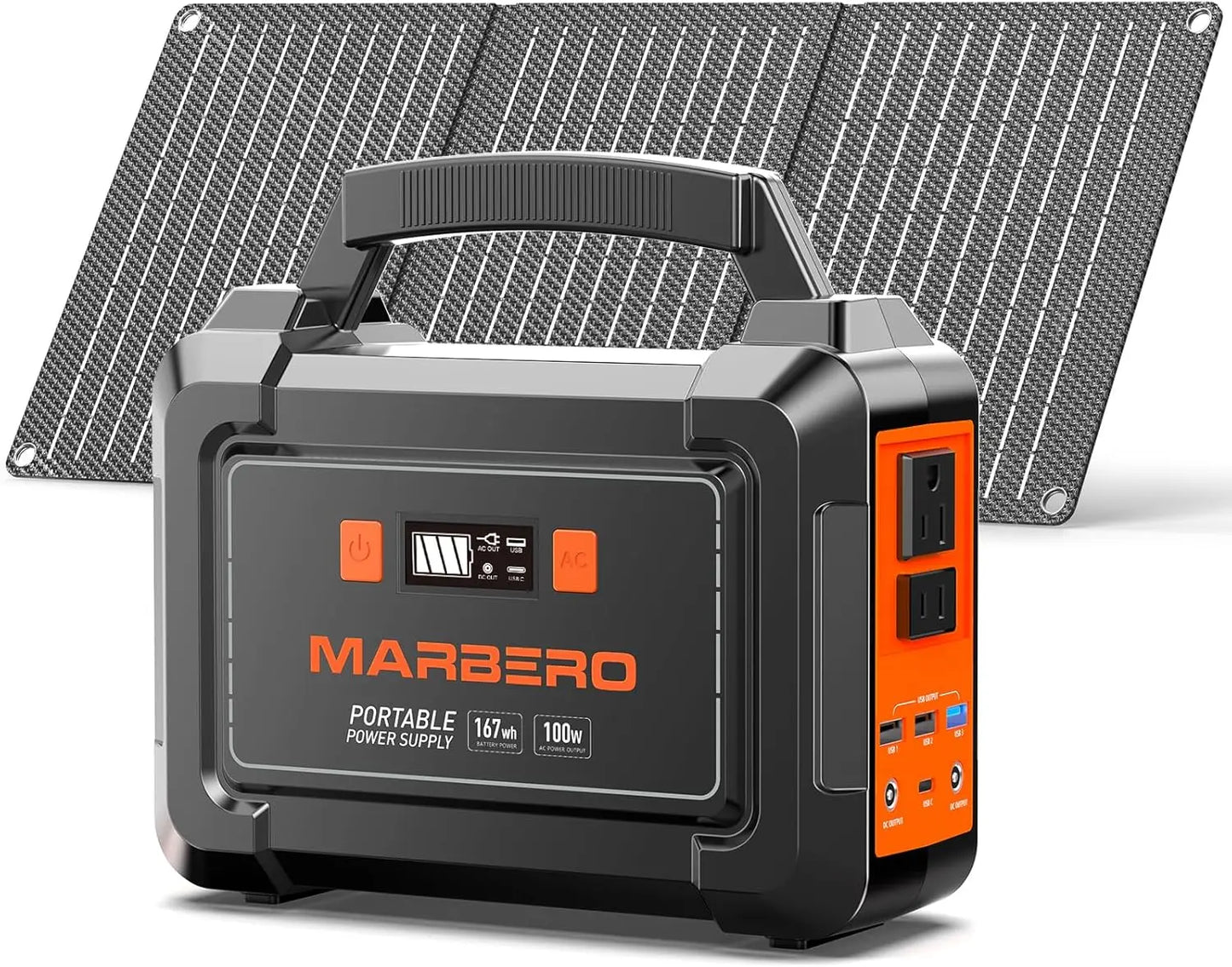 Camping Portable Solar Generator with Foldable Solar Panel 30W, Equipped with Multi Port Power Socket and LED Flashlight