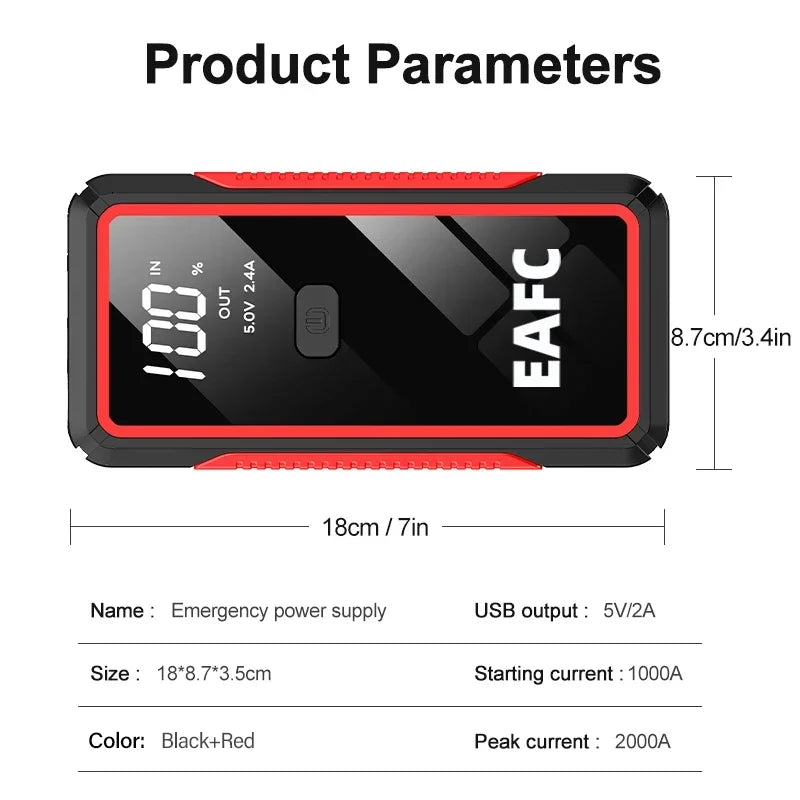 Car Jump Starter 2000A Power Bank Portable Car Battery Charger for 12V Auto Starting Device Petrol Diesel Emergency Booster